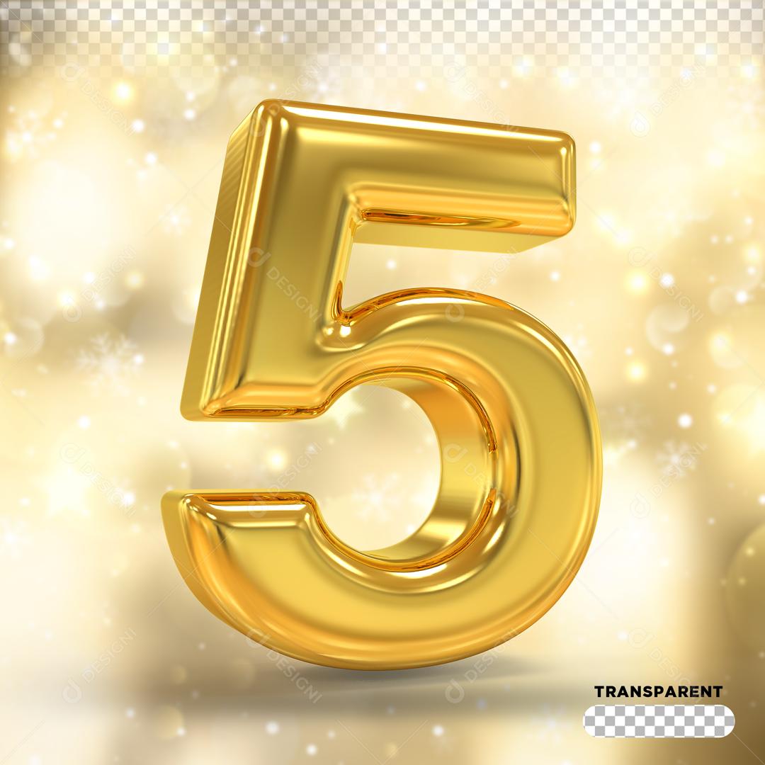 Número 5 3D Dourado Para composição PSD