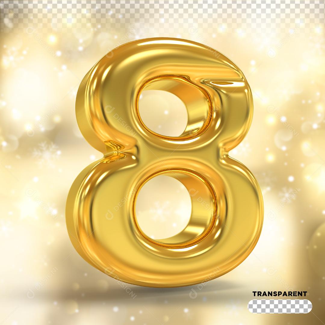 Número 8 3D Dourado Para composição PSD