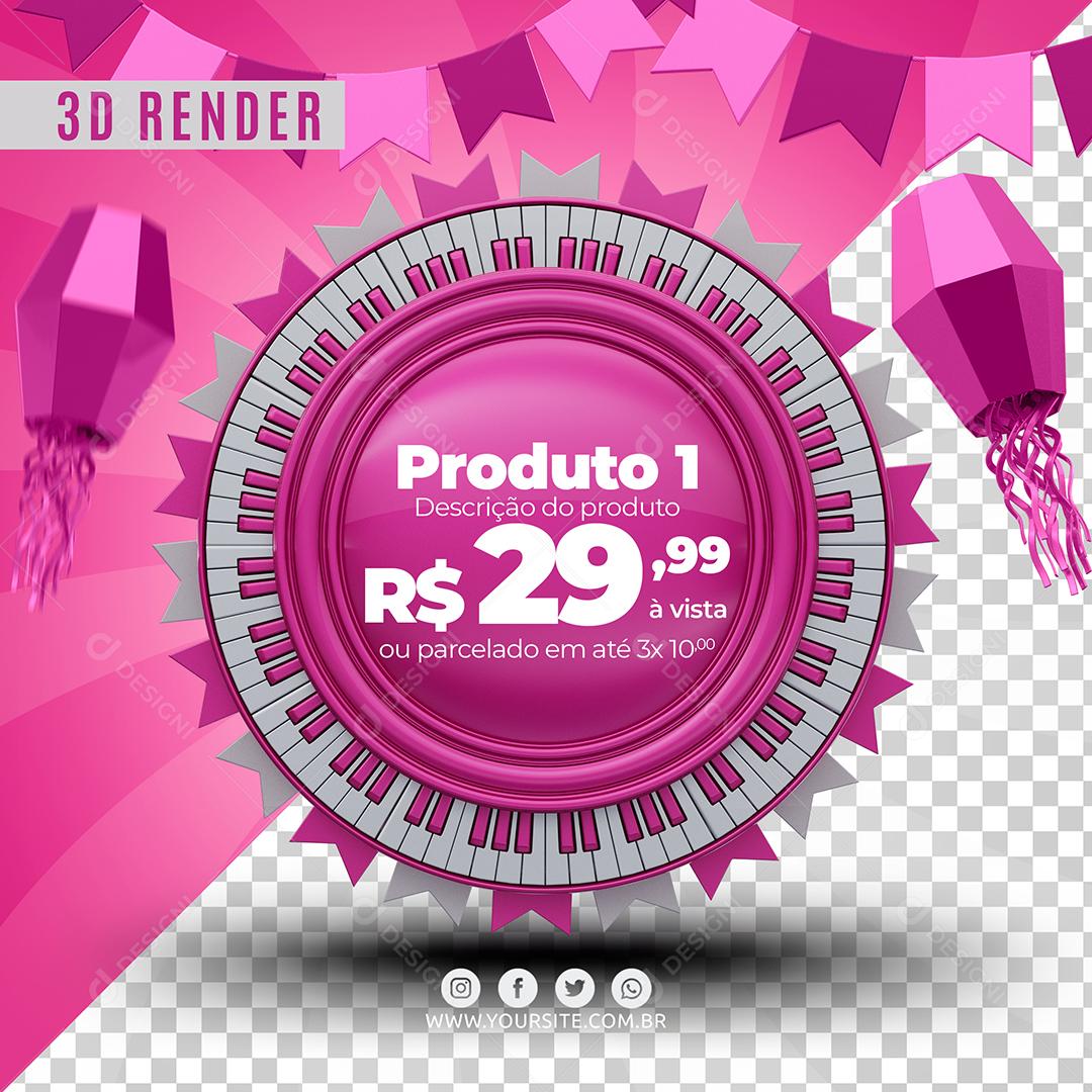 Elemento Circular 3D Rosa Para composição de Texto PSD