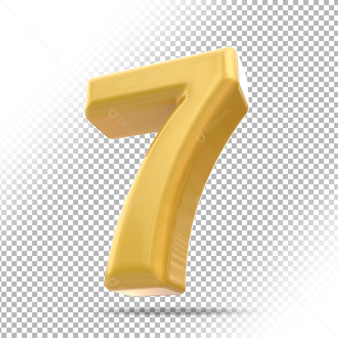 Número 7 3D Dourado Para composição PSD