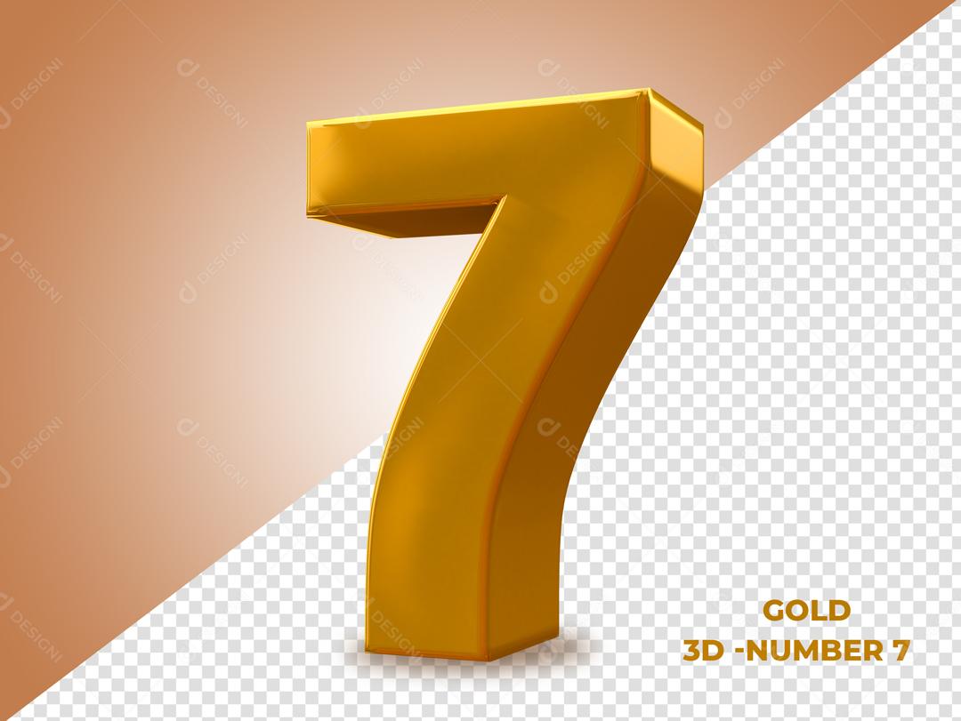 Número 7 Dourado 3D Para composição PSD