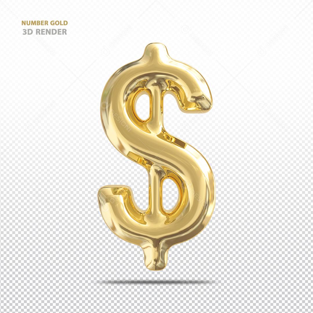 Cifrão 3D Dourado Elemento para Composição PSD