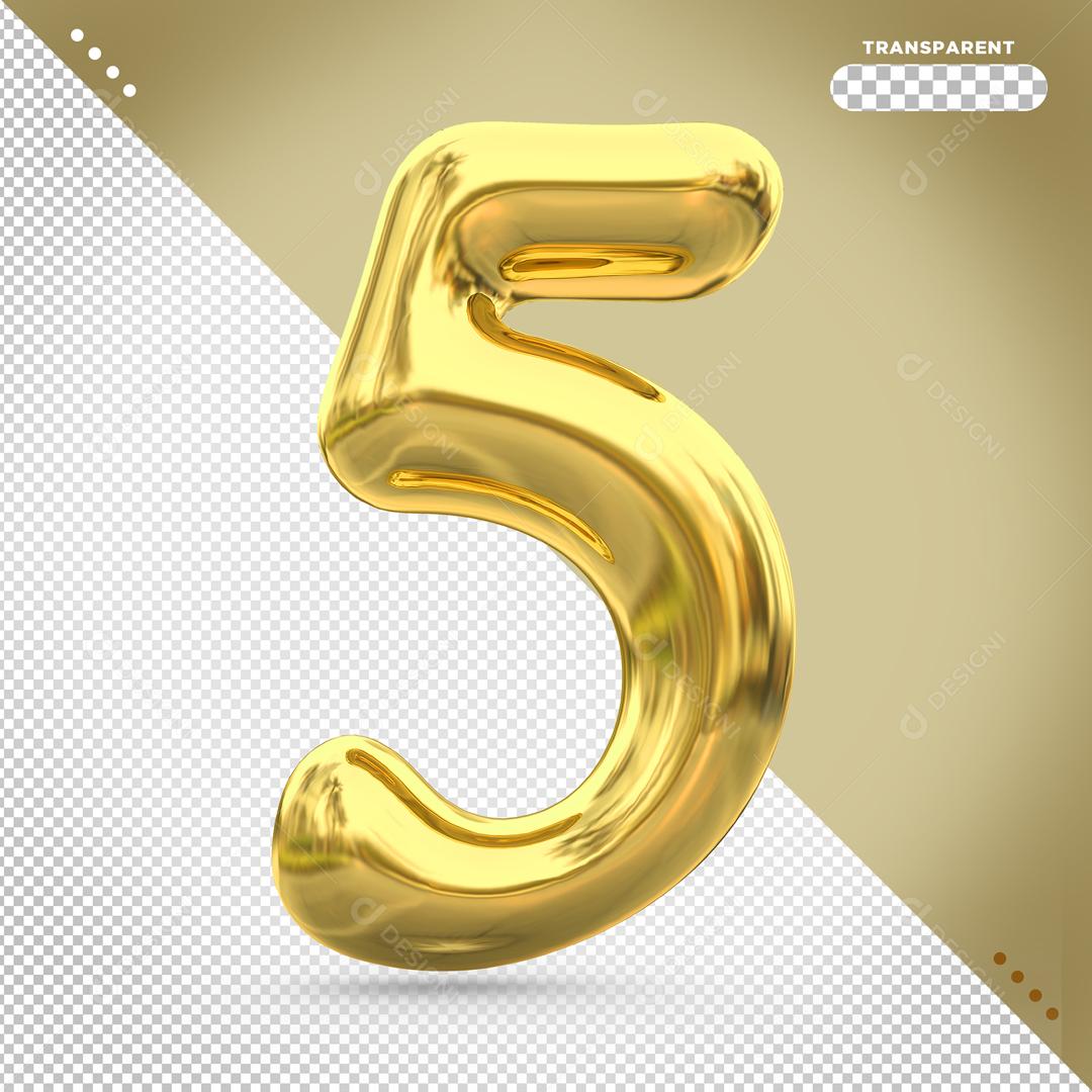 Número 5 Dourado 3D Para composição PSD