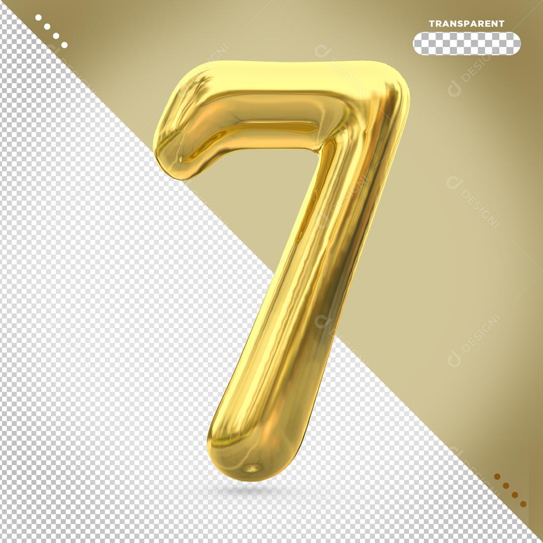 Número 7 Dourado 3D Para composição PSD