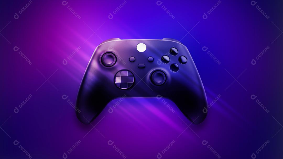 ilustração 3D. Controlador de jogos de nova geração em azul e rosa