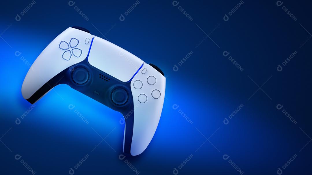 ilustração 3D. Controlador de jogo de nova geração em backgrou azul