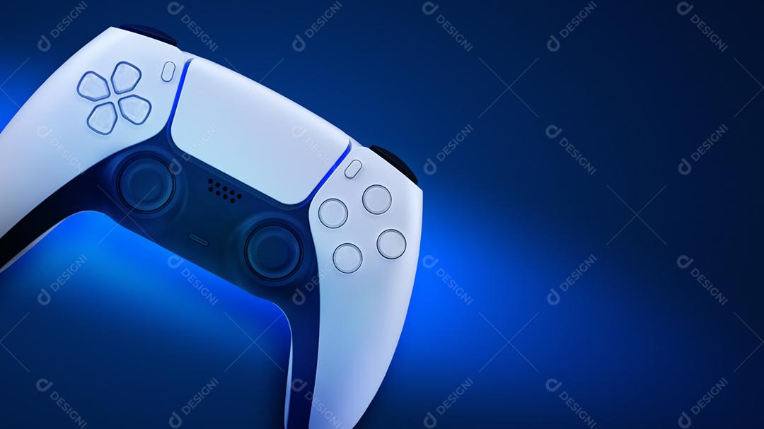 ilustração 3D. Controlador de jogo de nova geração em backgrou azul