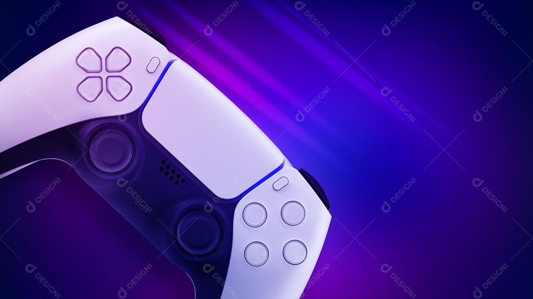ilustração 3D. Controlador de jogos de nova geração em azul e rosa