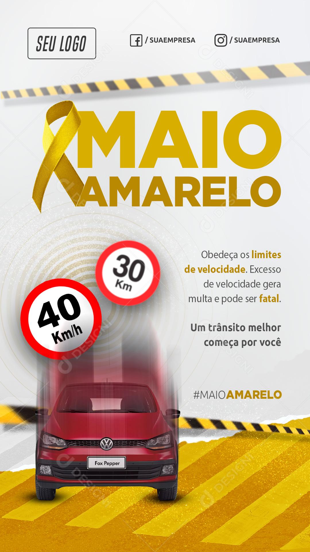 Social Media Maio Amarelo Obedeça os Limites PSD Editável