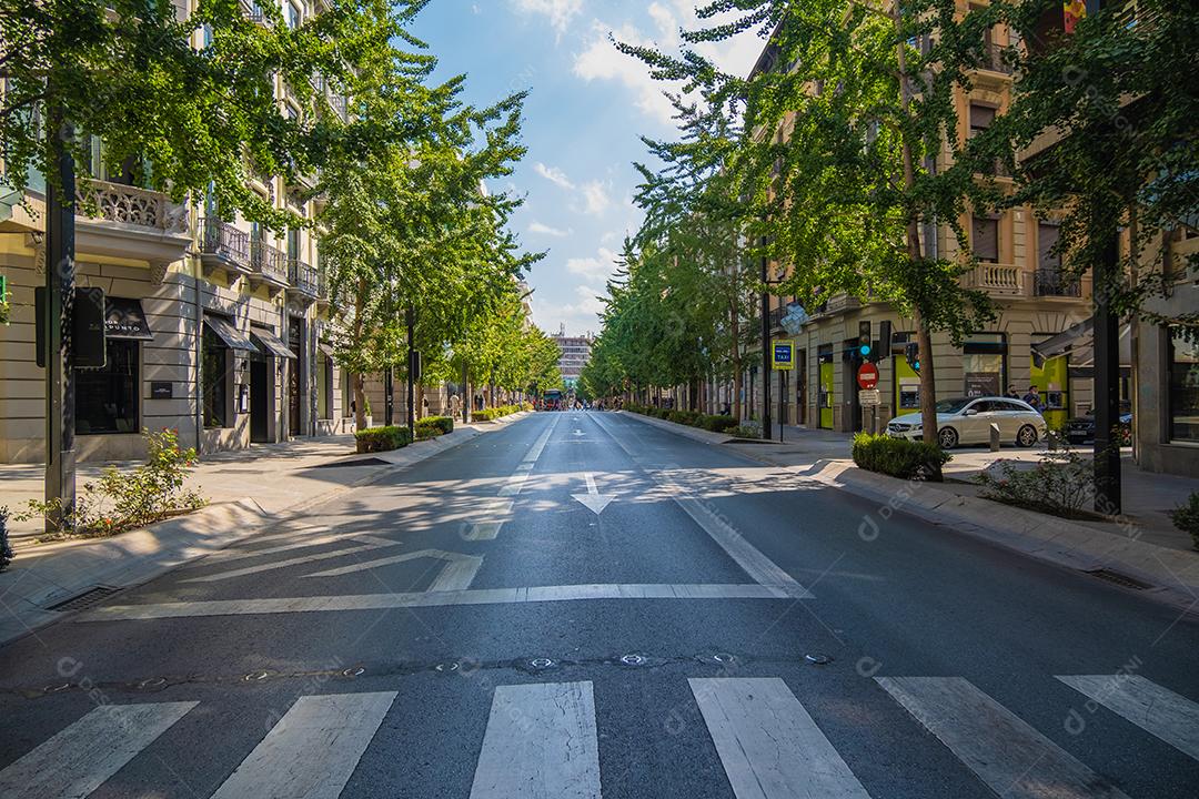 Bela vista da avenida principal da cidade de Granada Gran Vía de Colón