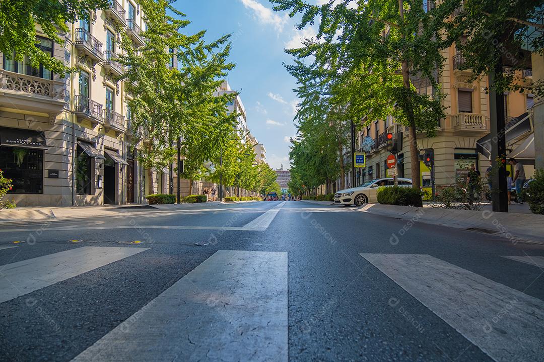 Beautiful view of the main avenue of the city of Granada Gran Vía de Colón