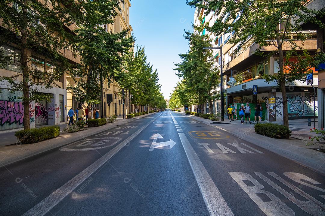 Bela vista da avenida principal da cidade de Granada Gran Vía de Colón