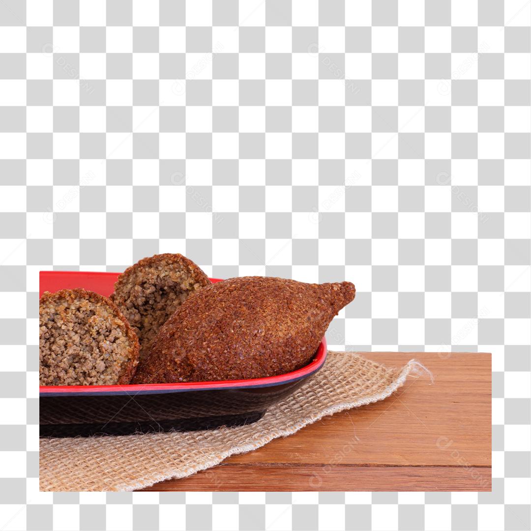 Porção De kibe De Carne Com Limão e Ketchup PNG Transparente