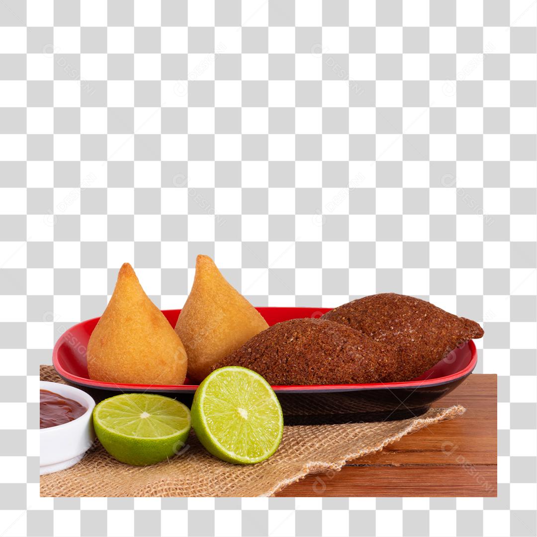 Porção De Coxinha De Frango Com Limão e Ketchup E Kibe De Carne  PNG Transparente