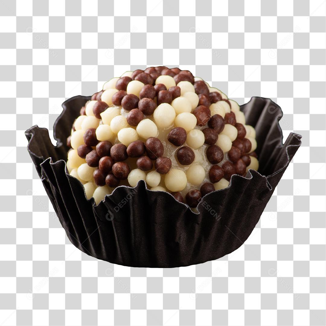 Brigadeiro Chocolate Branco e flocos na Forminha Preta PNG Sem Fundo