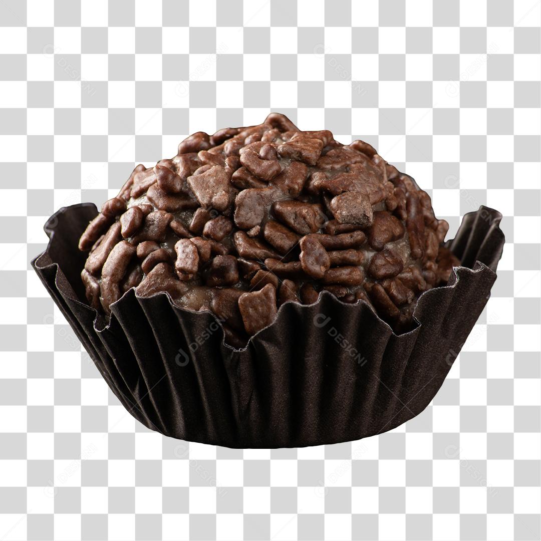 Brigadeiro Chocolate Preto e flocos na Forminha Preta PNG Sem Fundo