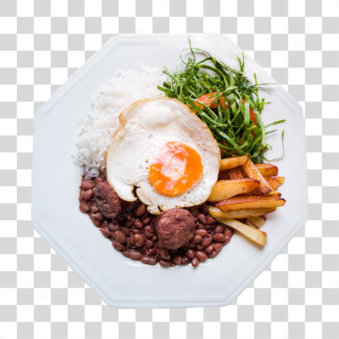 Prato de Comida Típica Brasileira Arroz Feijão Batata e Salada PNG Transparente
