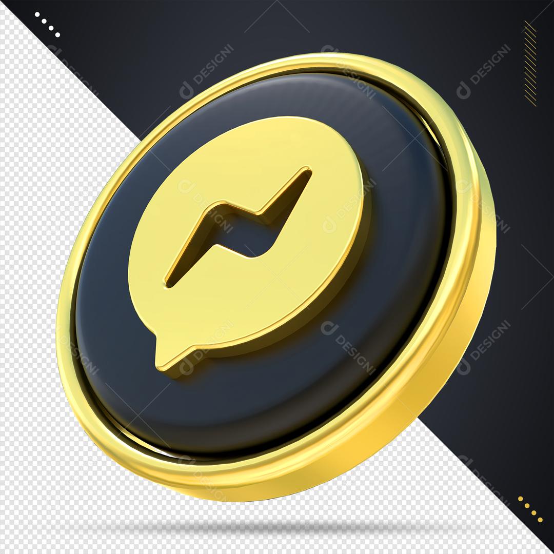Ícone 3D Messenger Preto e Dourado Para Composição PSD