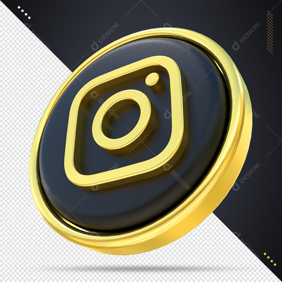 Ícone 3D Instagram Preto e Dourado Para Composição PSD