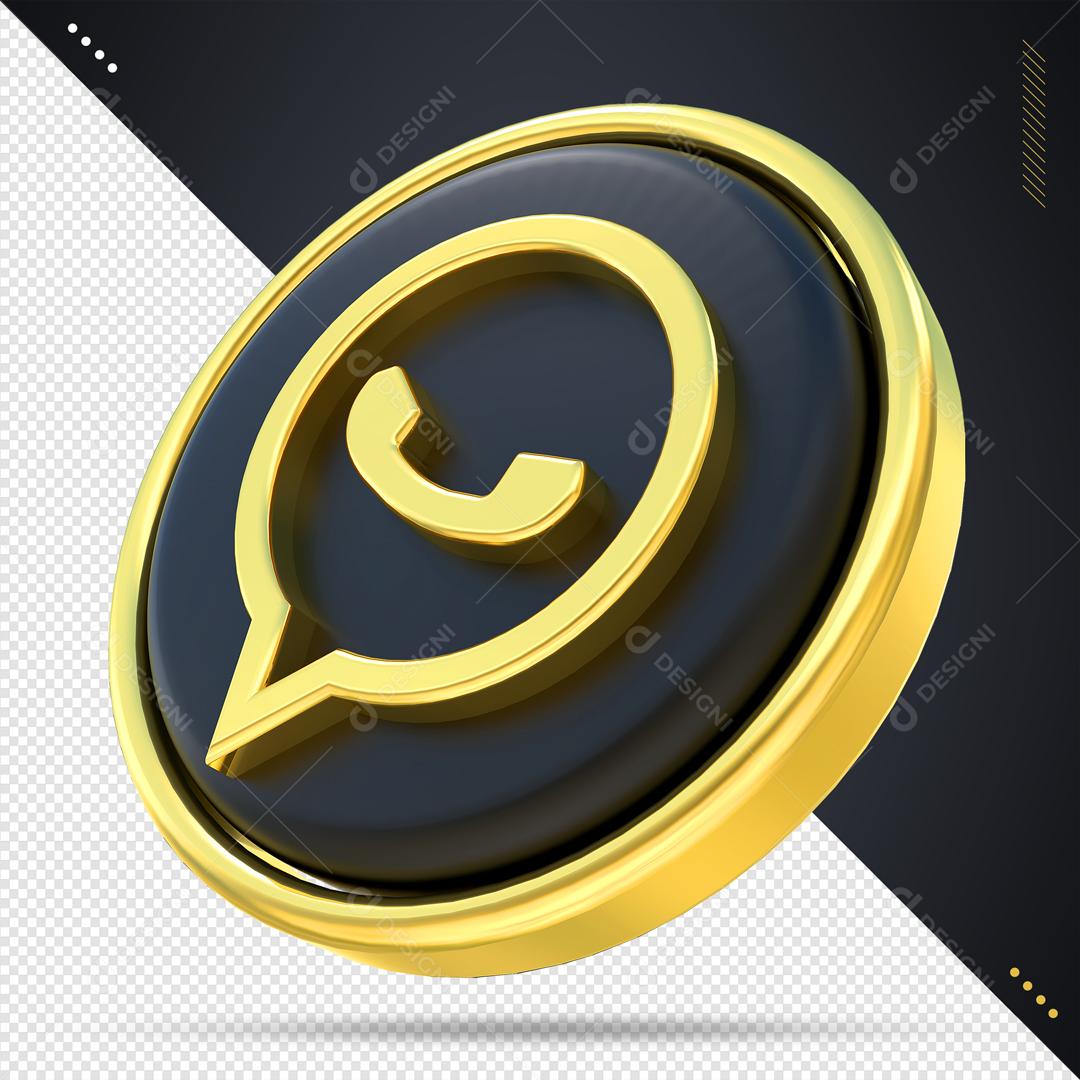 Ícone 3D Whatsapp Preto e Dourado Para Composição PSD
