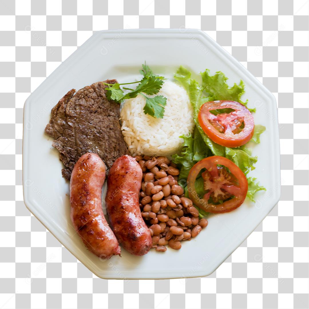 Prato Feito De Comida Com Arroz E Salada E Carne PNG Transparente