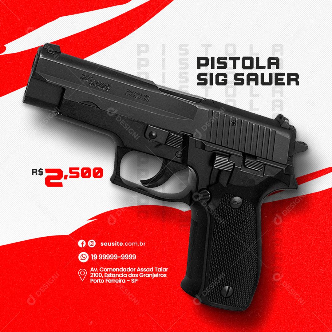 Social Media Pistola Sig Saver Tiro ao Alvo PSD Editável