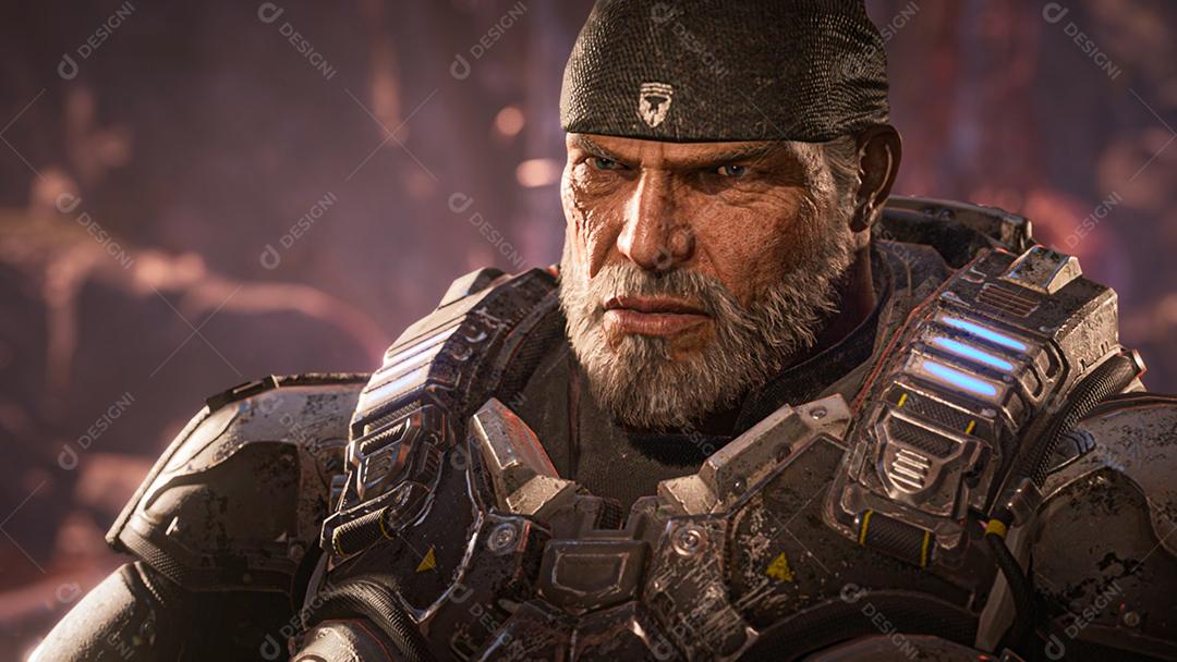 Marcus Fenix, ilustração 3D do protagonista do jogo Gears of War, 11 de maio de 2022, São Paulo, Brasil