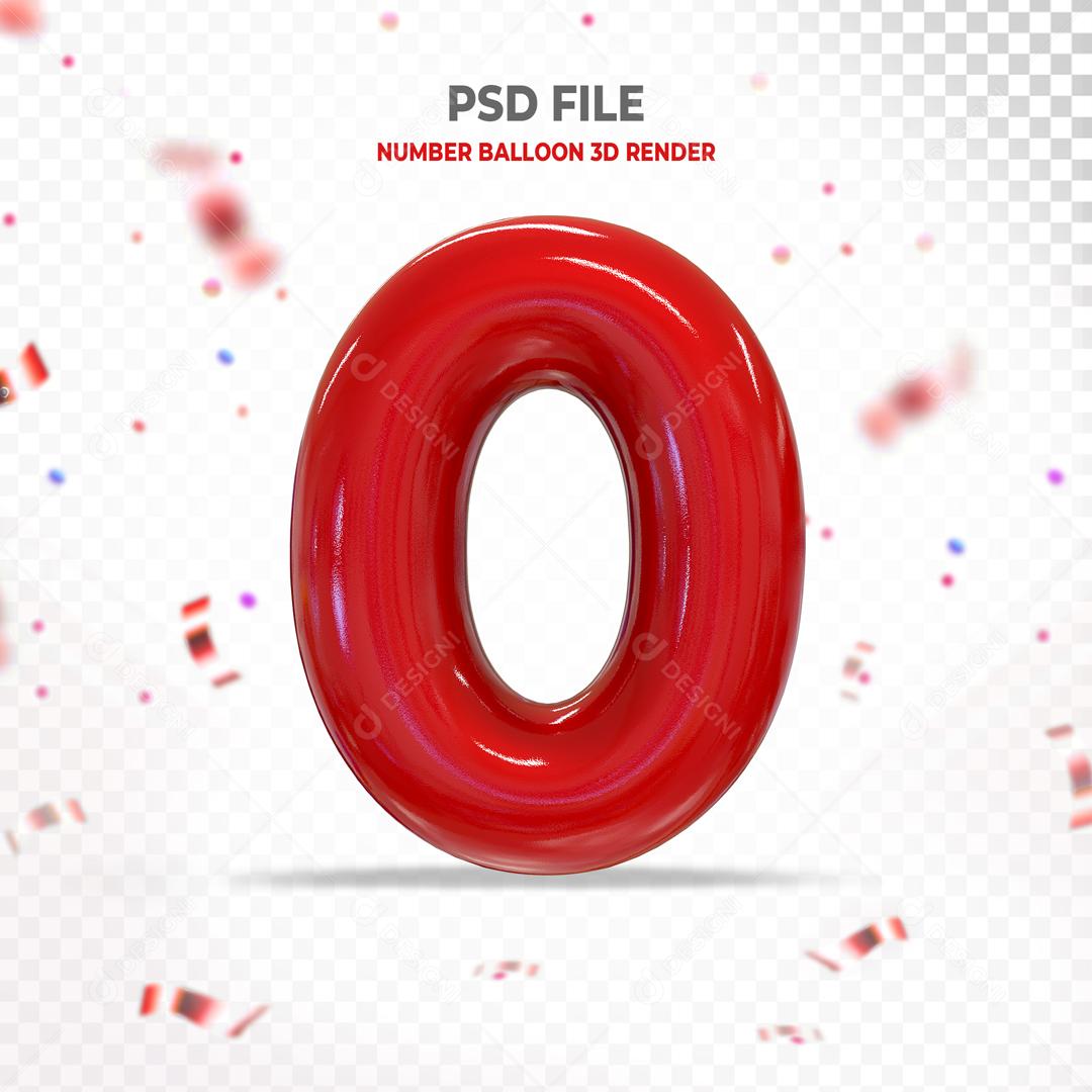 Número 3D 0 Vermelho Para composição PSD