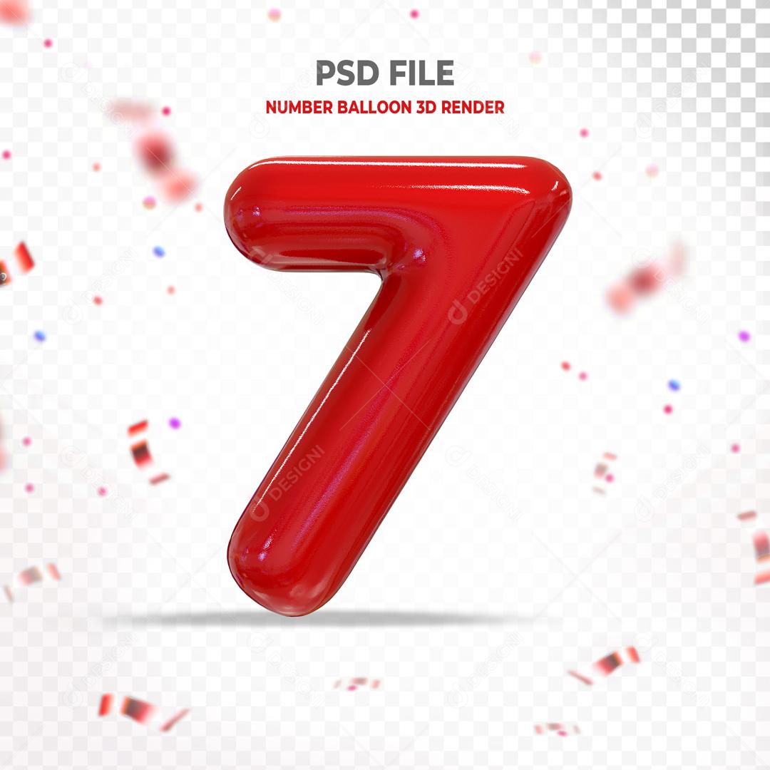 Número 3D 7 Vermelho Para composição PSD