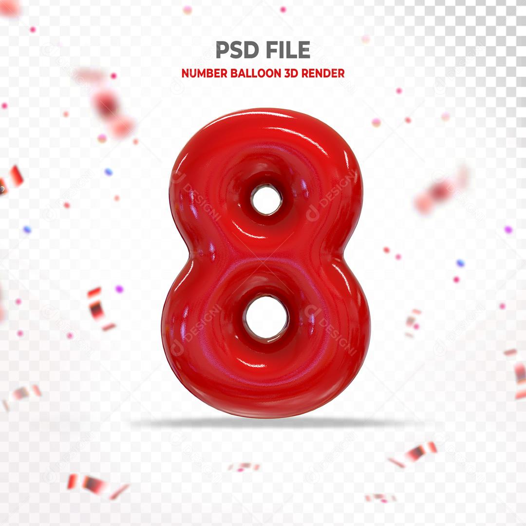 Número 3D 8 Vermelho Para composição PSD