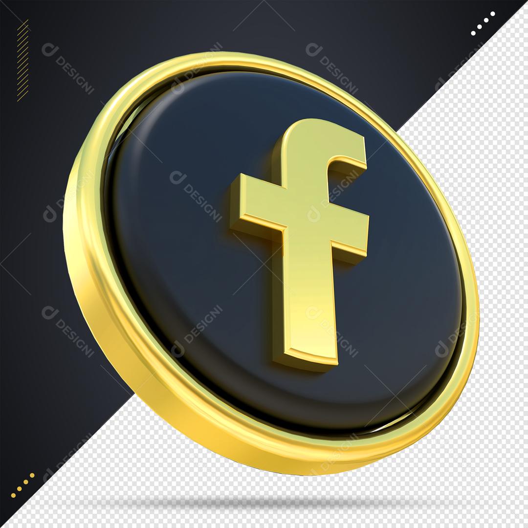 Ícone 3D Facebook Preto e Dourado Para Composição PSD
