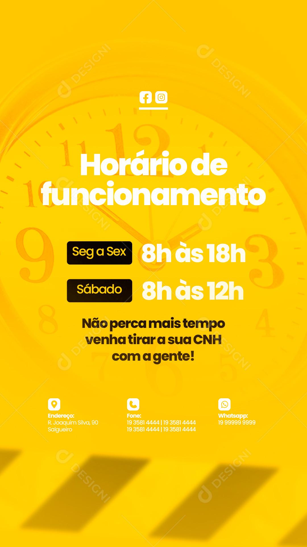 Social Media Story Auto Escola Horário de Funcionamento PSD Editável