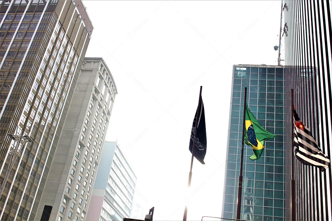 Flags of parents flying over high buildings
