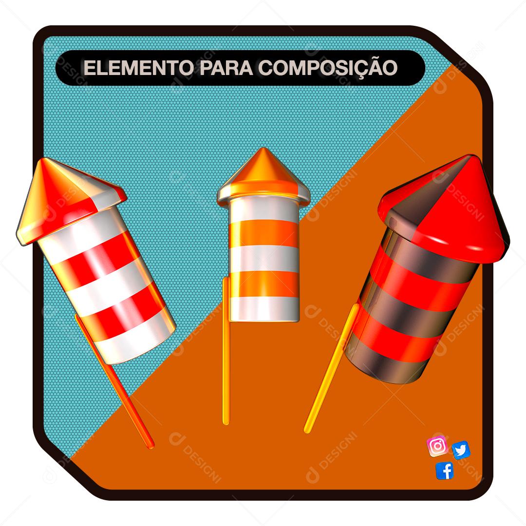 Elemento 3D Para Composição Fogos De Artifícios Rojão PNG Transparente
