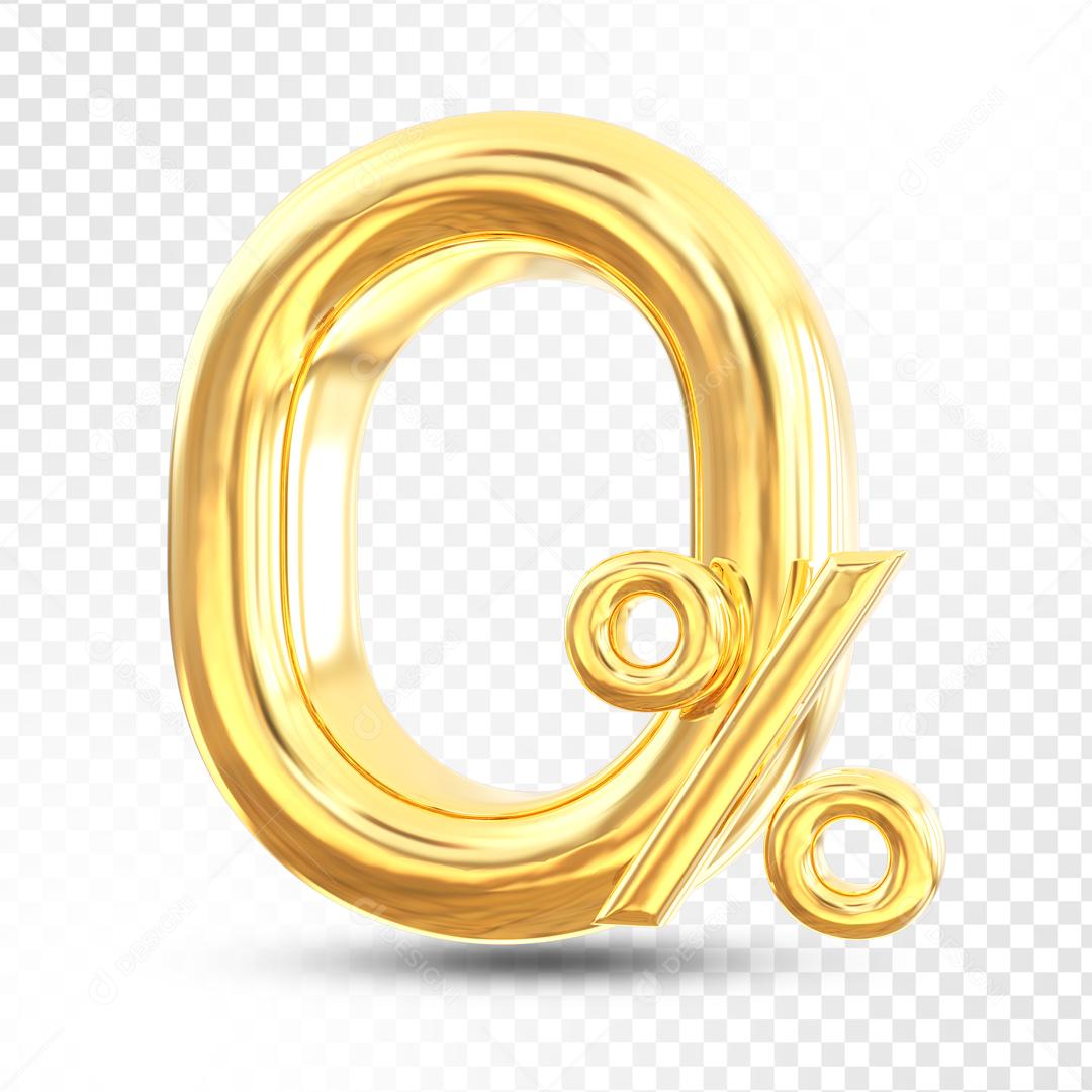 3D Number 0% Golden For composition PSD
