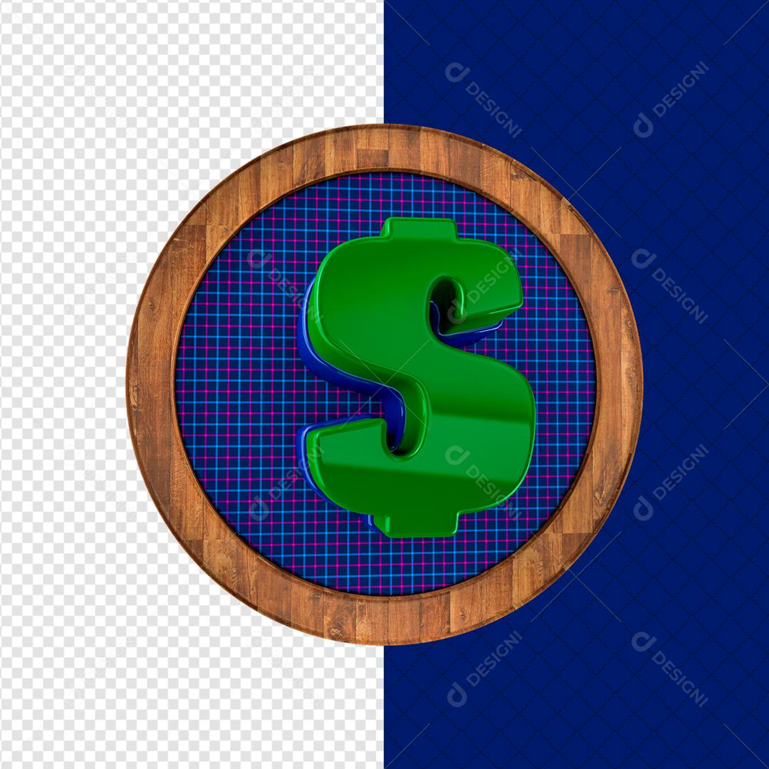 Ícone 3D Cifrão De Dinheiro Real PSD Editável