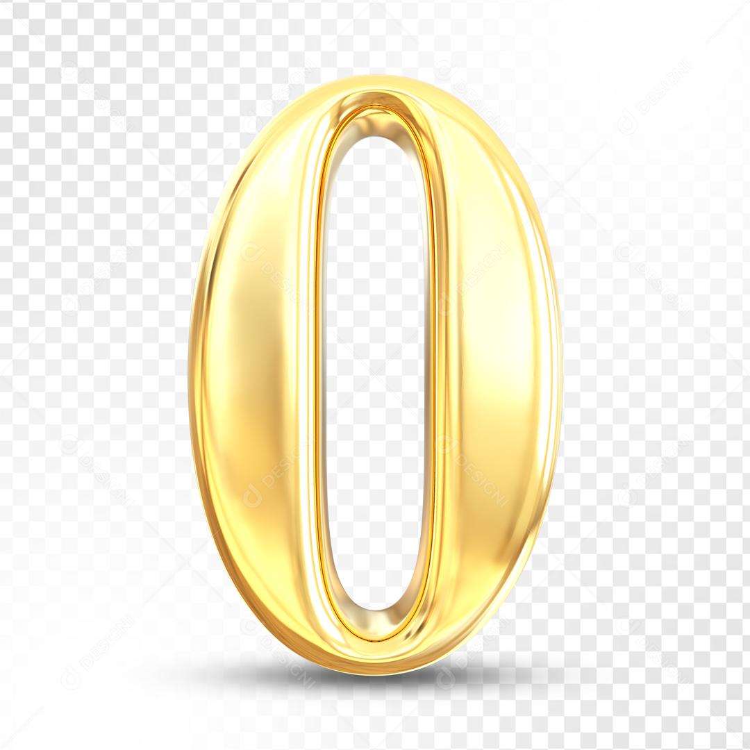 Número 0 Dourado 3D Para composição PSD