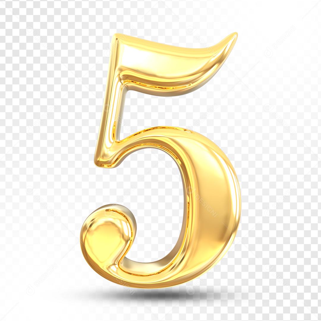 Número 5 Dourado 3D Para composição PSD