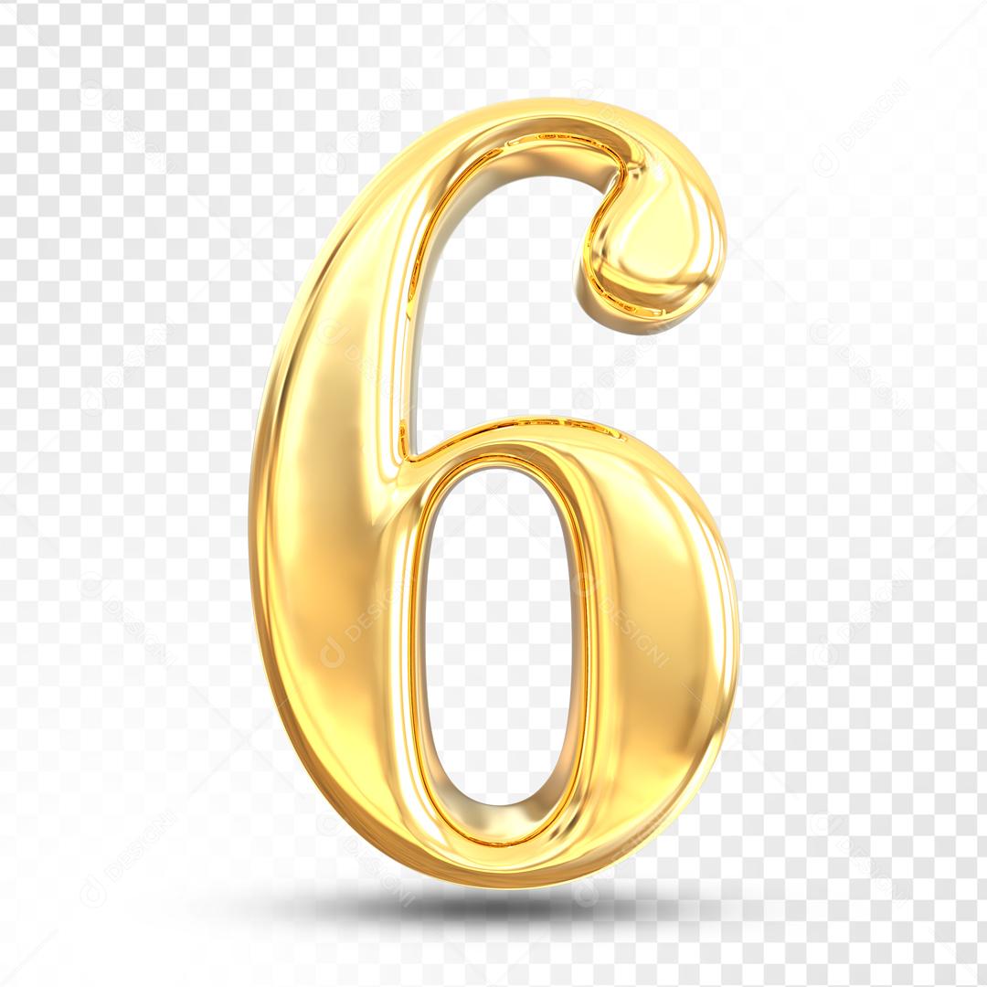 Número 6 Dourado 3D Para composição PSD