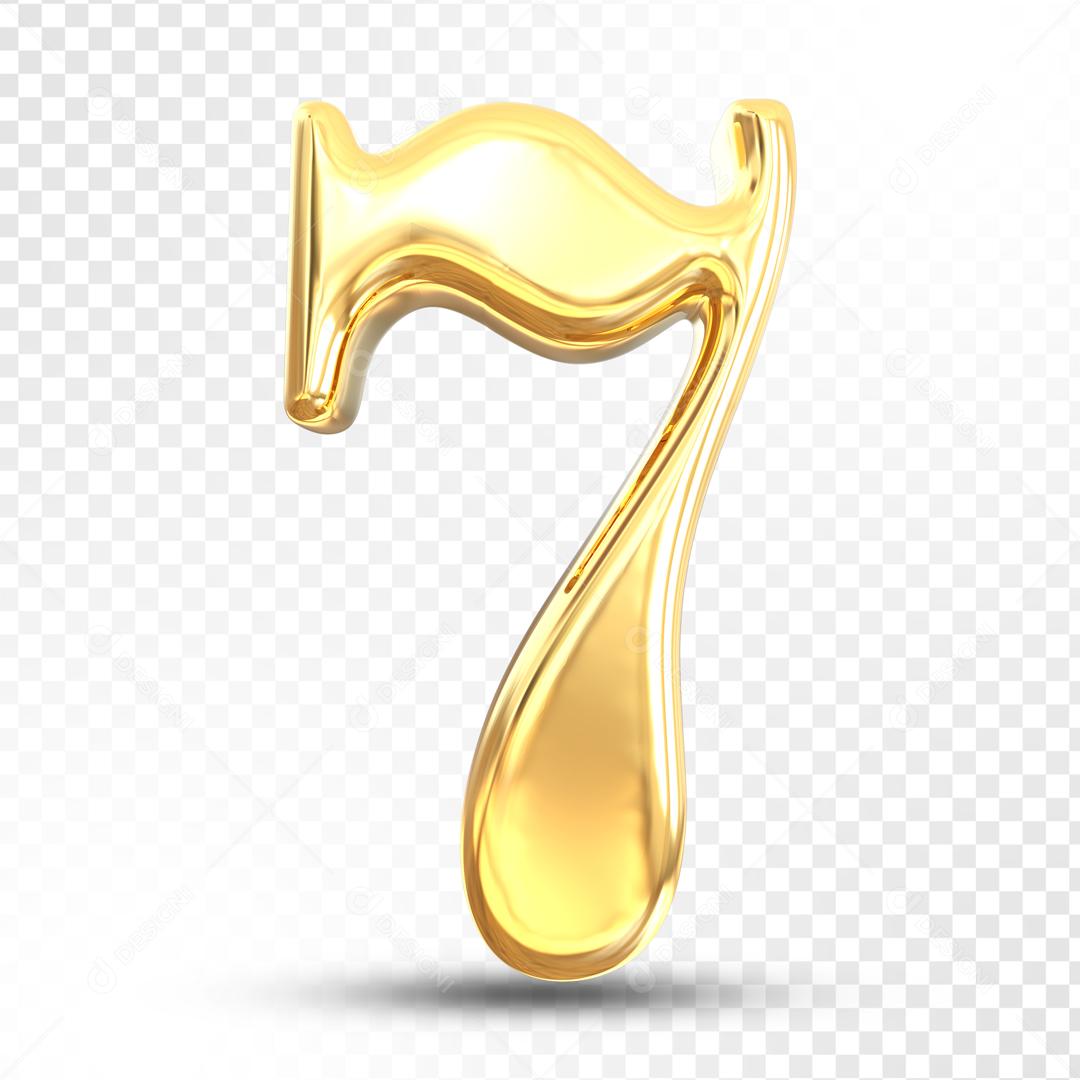 Número 7 Dourado 3D Para composição PSD