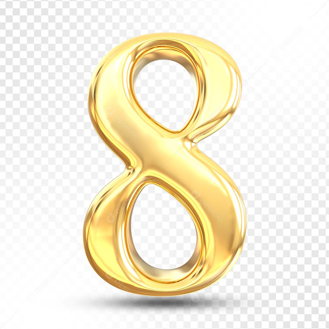 Número 8 Dourado 3D Para composição PSD
