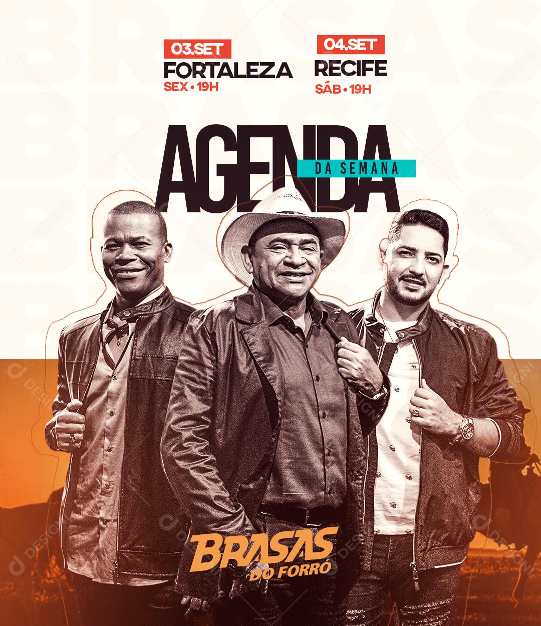 Flyer Agenda Semanal Fortaleza e Recife Shows Social Media PSD Editável