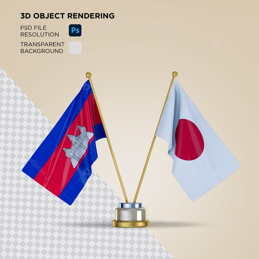 Bandeira da Camboja e Japão Elemento 3D Para Composição PSD