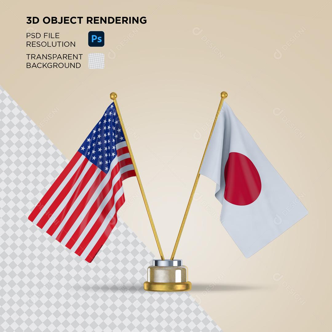 Bandeira dos Estados Unidos e Japão Elemento 3D Para Composição PSD