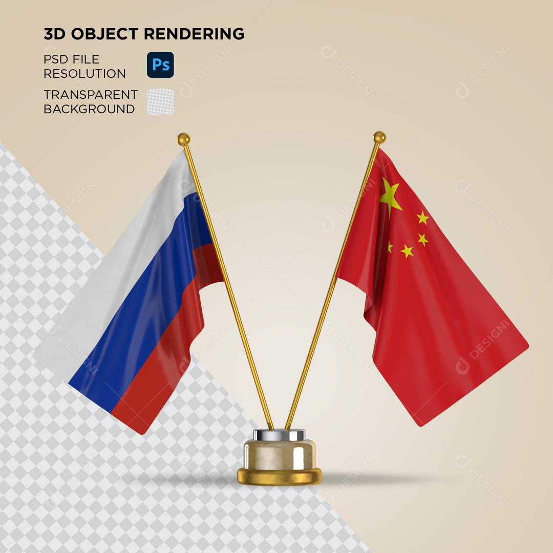 Bandeira da Rússia e China Elemento 3D Para Composição PSD