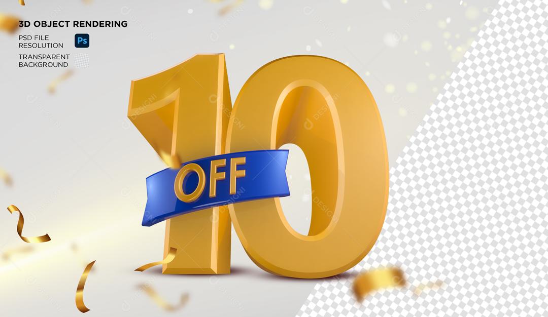 Número 3D 10 off Para Composição PSD