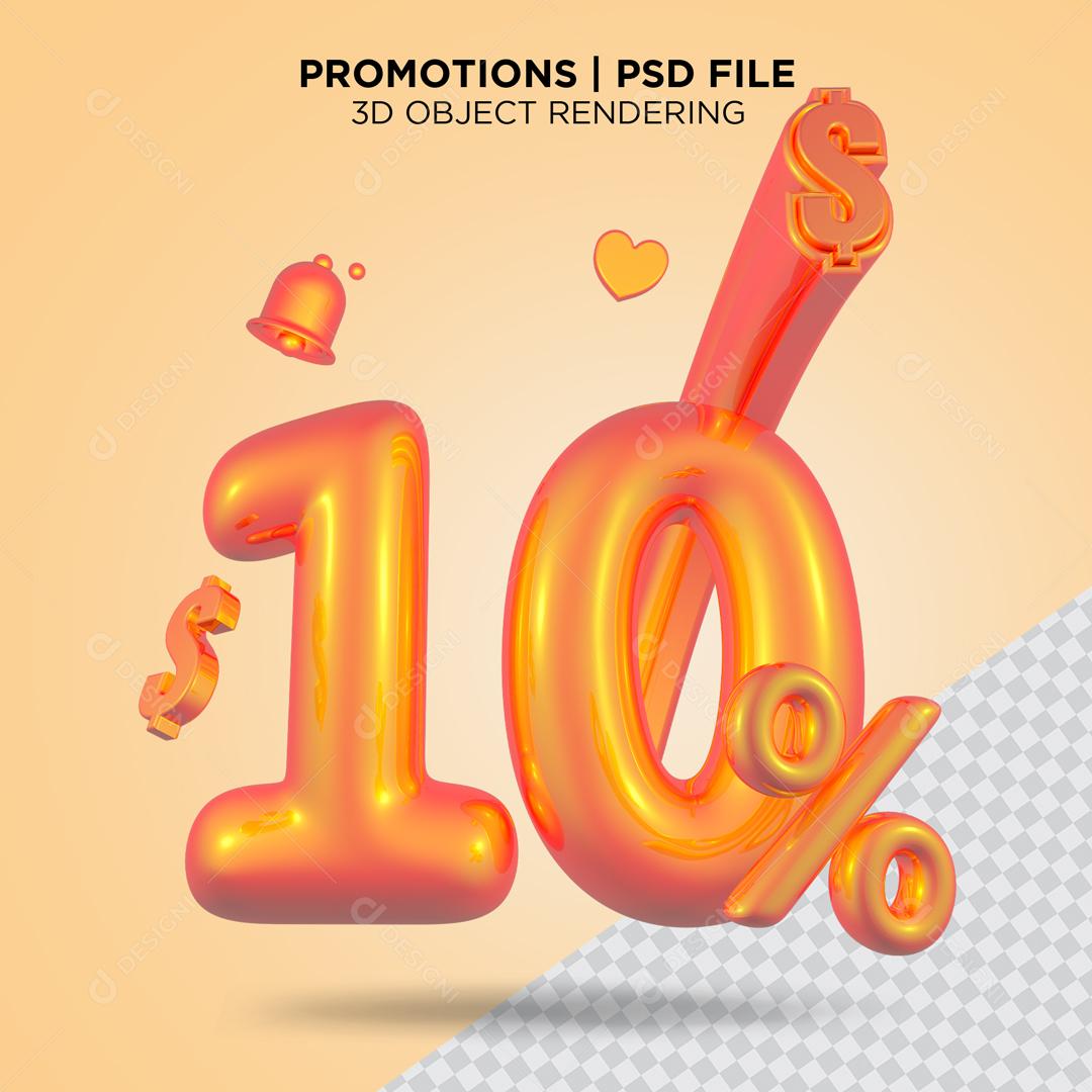 3D Number 10% For Composition PSD