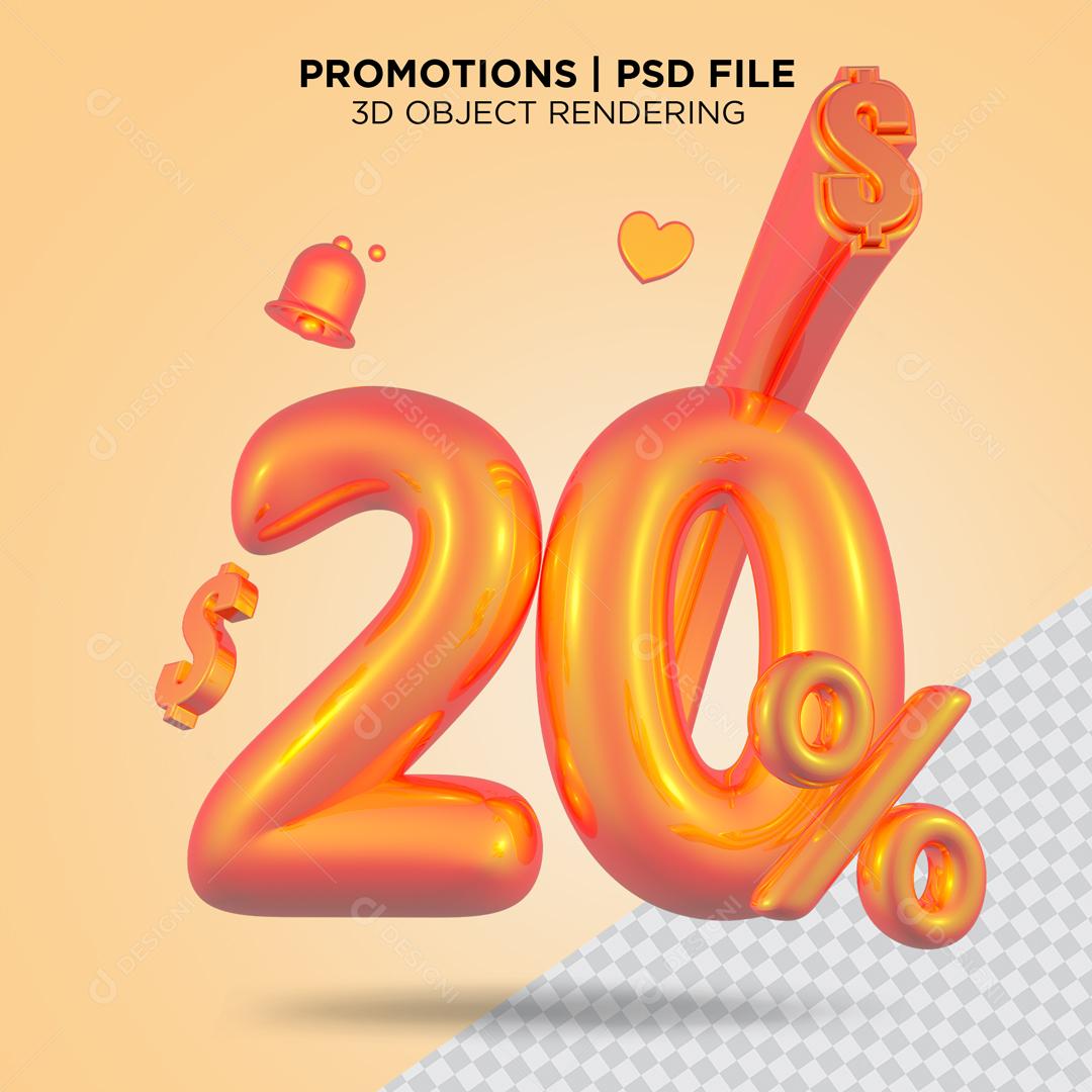 Número 3D 20% Para Composição PSD