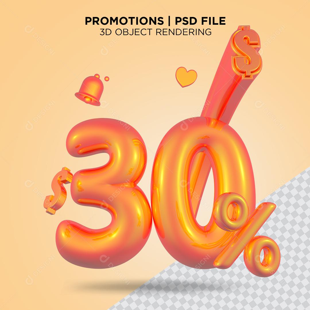 3D Number 30% For Composition PSD