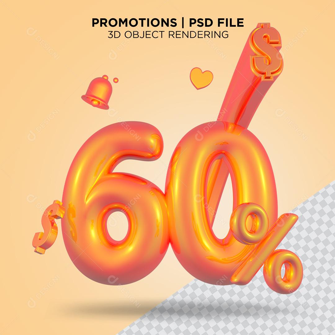 Número 3D 60% Para Composição PSD